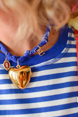 Blue Bandana Gold Heart Necklace