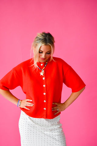 Lacie Short Sleeve Cardigan in Cherry