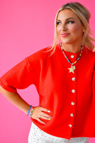 Lacie Short Sleeve Cardigan in Cherry