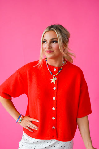Lacie Short Sleeve Cardigan in Cherry