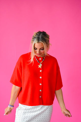 Lacie Short Sleeve Cardigan in Cherry
