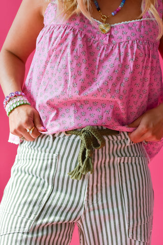 Mallory Olive Stripe Barrel Jeans