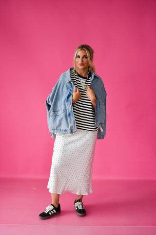 Dricella Satin Polka Dot Midi Skirt