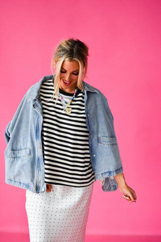 Kaylee Stripe Tee in Black/Cream