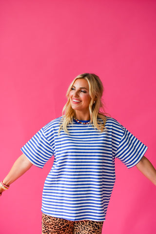 Whitley Stripe Boyfriend Tee in Blue