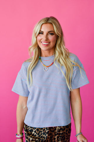 Ava Blue/Tomato Stripe Tee