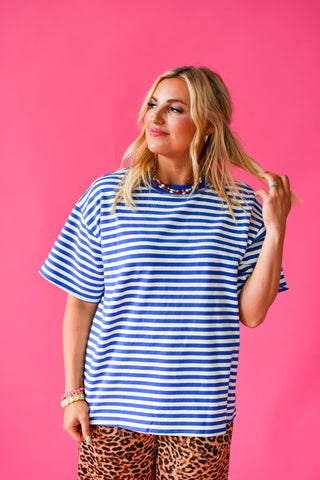 Whitley Stripe Boyfriend Tee in Blue