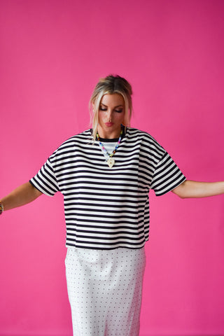 Kaylee Stripe Tee in Black/Cream