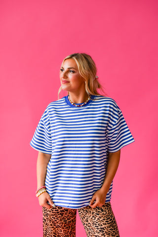 Whitley Stripe Boyfriend Tee in Blue