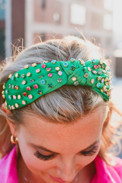 Green Multi Colored Rhinestone Headband