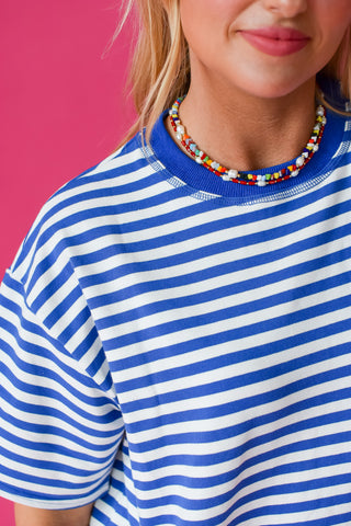 Whitley Stripe Boyfriend Tee in Blue