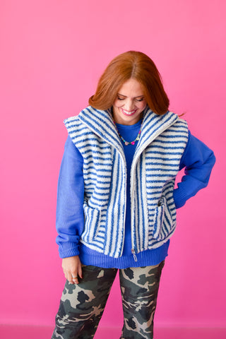 Iris Sherpa Vest In Blue Stripe