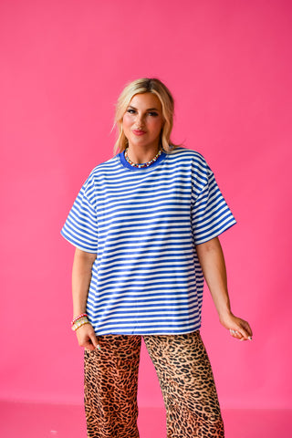 Whitley Stripe Boyfriend Tee in Blue