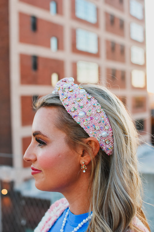 Pink Tweed Headband - RESTOCK