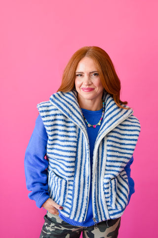 Iris Sherpa Vest In Blue Stripe