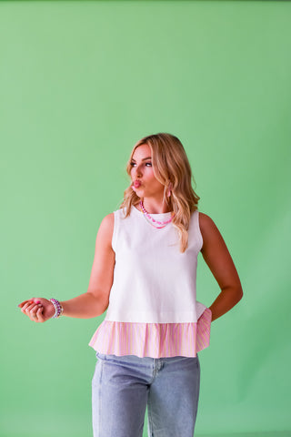 Shondra Sleeveless Top in Off White/Pink