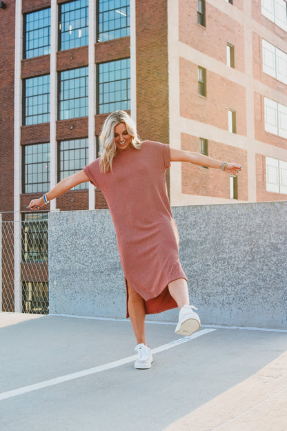 Kasie Maxi Tee Shirt Dress in Rust