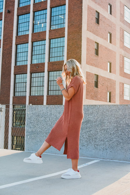 Kasie Maxi Tee Shirt Dress in Rust