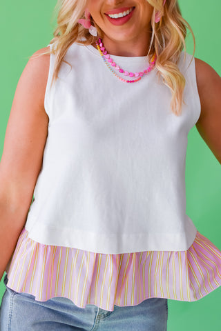 Shondra Sleeveless Top in Off White/Pink