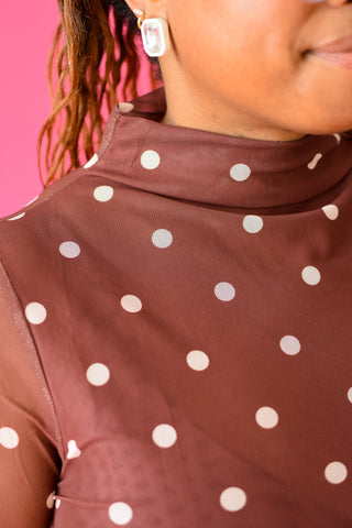 Holly Polka Dot Mesh Mock Neck in Chocolate