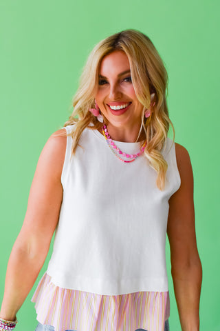 Shondra Sleeveless Top in Off White/Pink