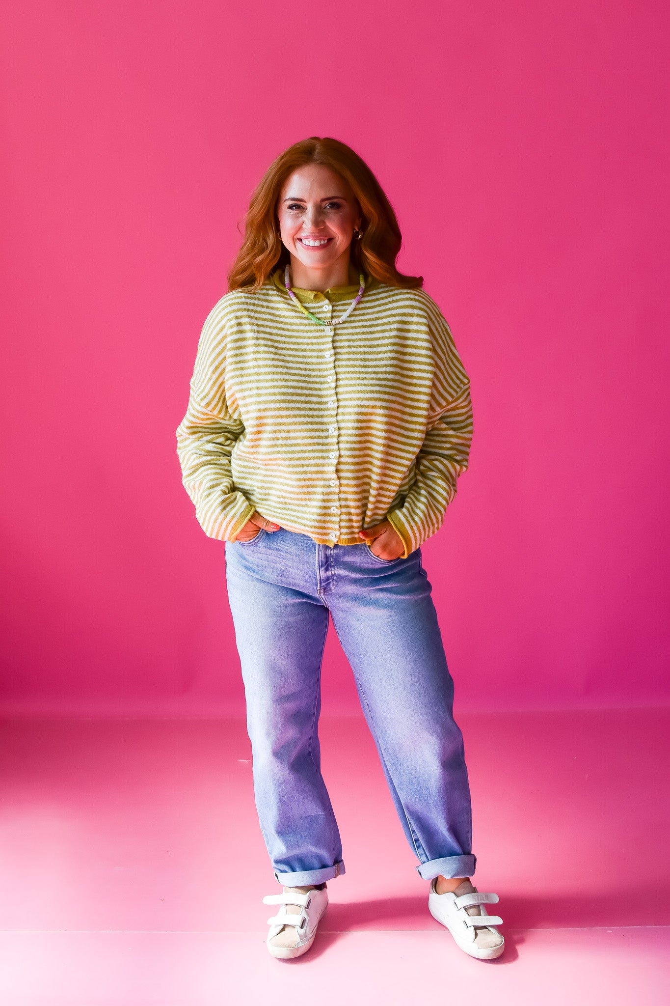 Piper Cardigan - Chartreuse Mini Stripe RESTOCK