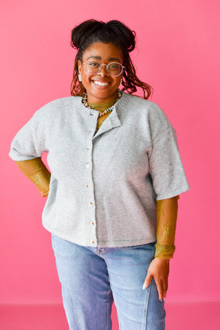 Lacie Short Sleeve Cardigan in Heather Grey
