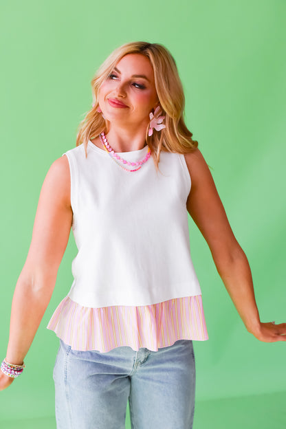 Shondra Sleeveless Top in Off White/Pink