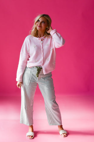 Piper Cardigan in Baby Pink with Pearl Bows