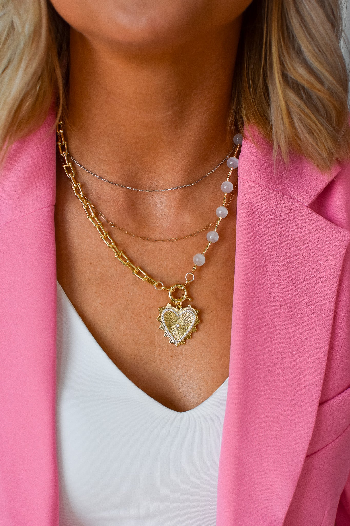 Bead & Link Heart Charm Necklace RESTOCK