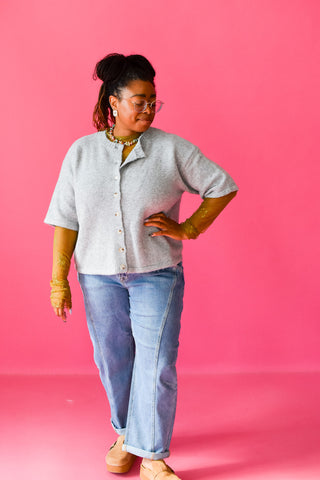 Lacie Short Sleeve Cardigan in Heather Grey