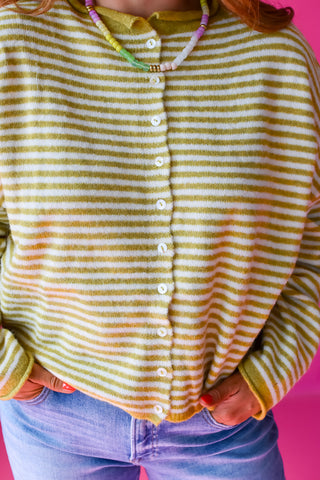 Piper Cardigan - Chartreuse Mini Stripe RESTOCK