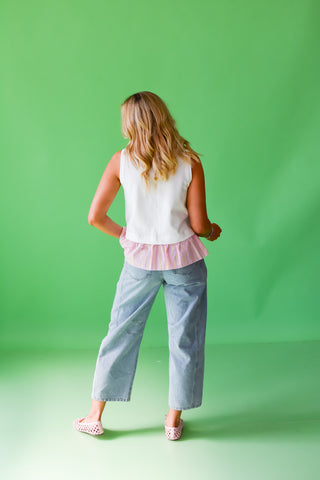 Shondra Sleeveless Top in Off White/Pink