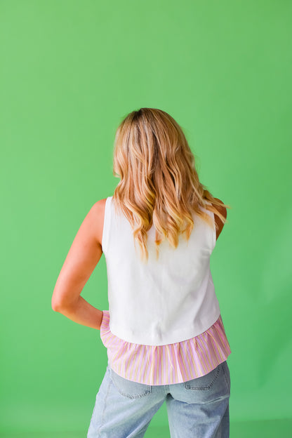 Shondra Sleeveless Top in Off White/Pink