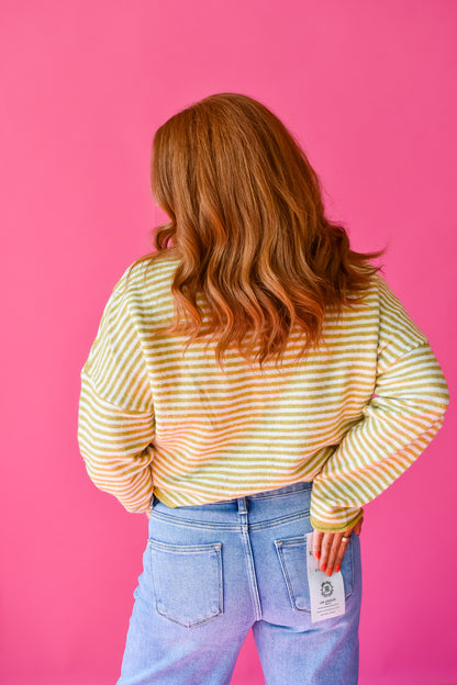 Piper Cardigan - Chartreuse Mini Stripe RESTOCK