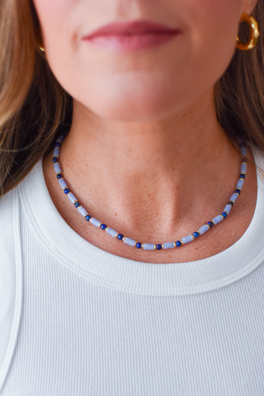 Rainbow Necklace Luxe - Light Blue Gemstone