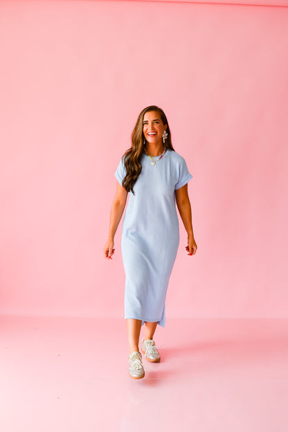 Kasie Midi Tee Shirt Dress in Powder Blue