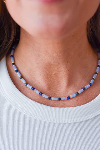 Rainbow Necklace Luxe - Light Blue Gemstone