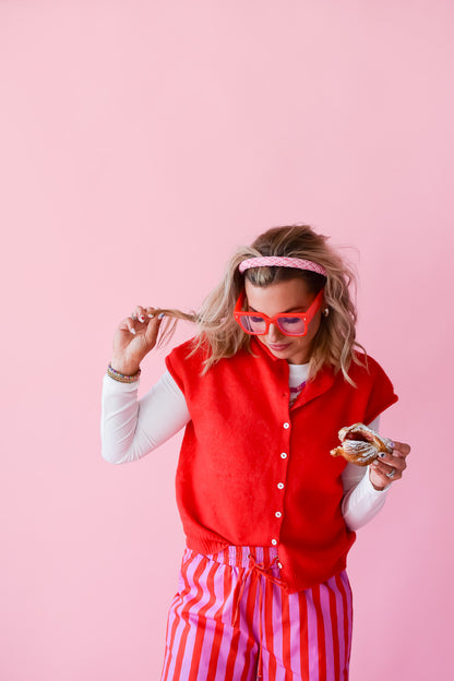 Sleeveless Piper Cardigan in Red