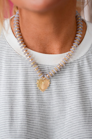 Anna Beaded Heart Necklace - Grey