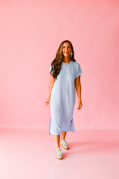 Kasie Midi Tee Shirt Dress in Powder Blue