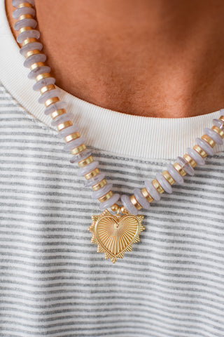 Anna Beaded Heart Necklace - Grey