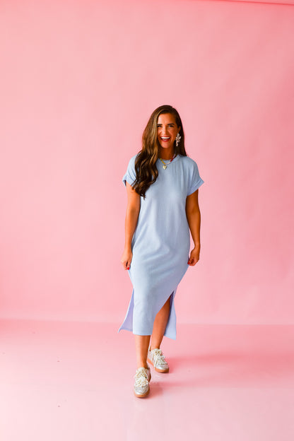 Kasie Midi Tee Shirt Dress in Powder Blue