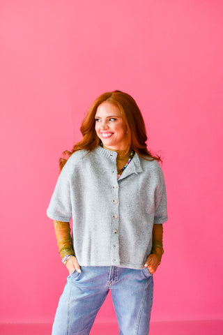 Lacie Short Sleeve Cardigan in Heather Grey