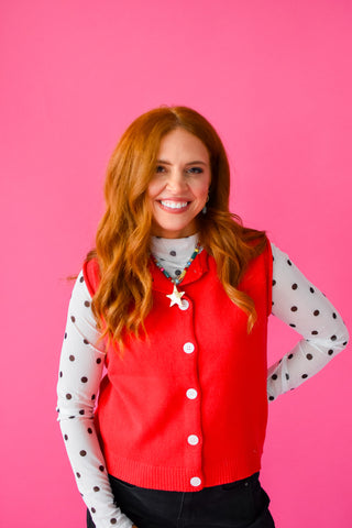 Maya Sleeveless Sweater in Cherry