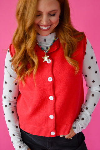 Maya Sleeveless Sweater in Cherry