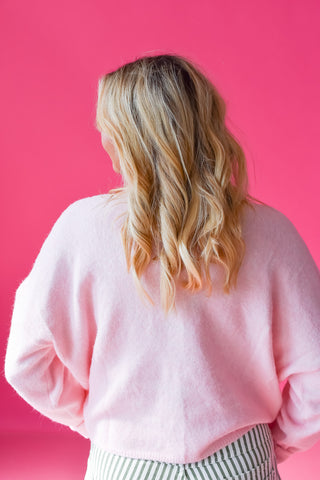 Piper Cardigan in Baby Pink with Pearl Bows