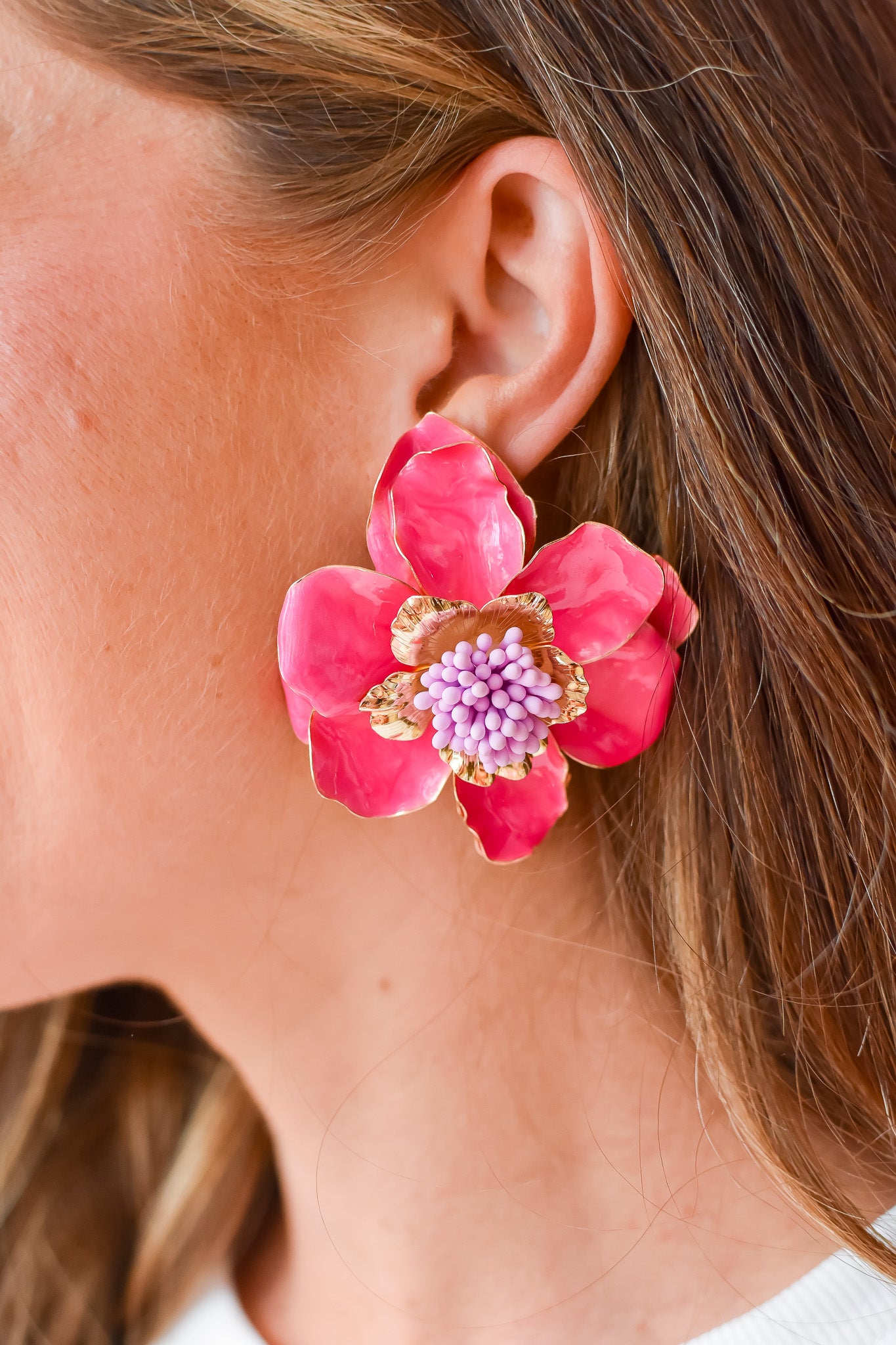 Blossom Statement Earrings - Hot Pink