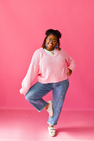 Tayla Scoop Neck Knit Sweater in Pink