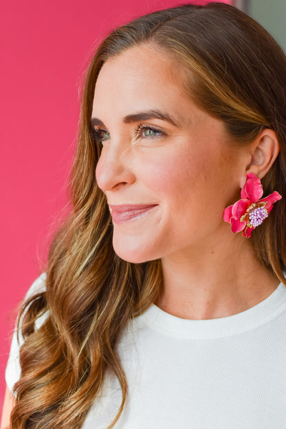 Blossom Statement Earrings - Hot Pink